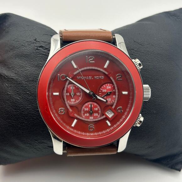 Michael Kors MK8105 Runway Chronograph Watch Red Working New Battery